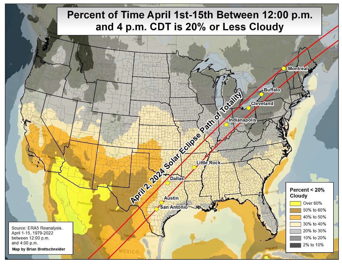 The Total Solar Eclipse of April 8, 2024 East of the Rockies The